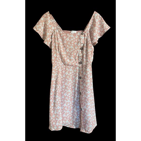 Sienna Sky Above Knee Dress Size S Short Sleeve Pink Floral Buttons - Picture 1 of 4
